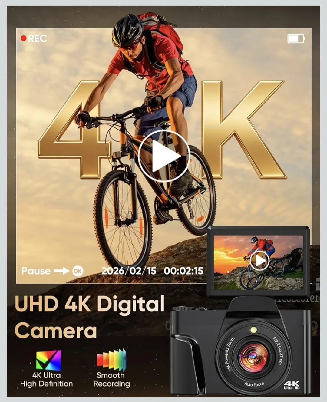 4K Ultra HD Digital Camera with 3-Inch Flip Screen - photo 3