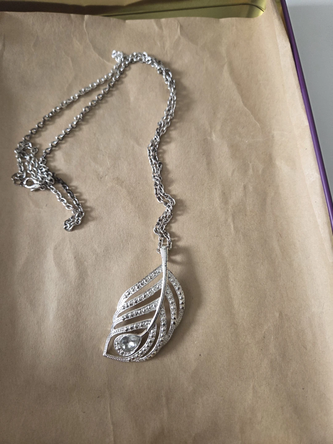 Silver-Tone Feather Pendant Necklace