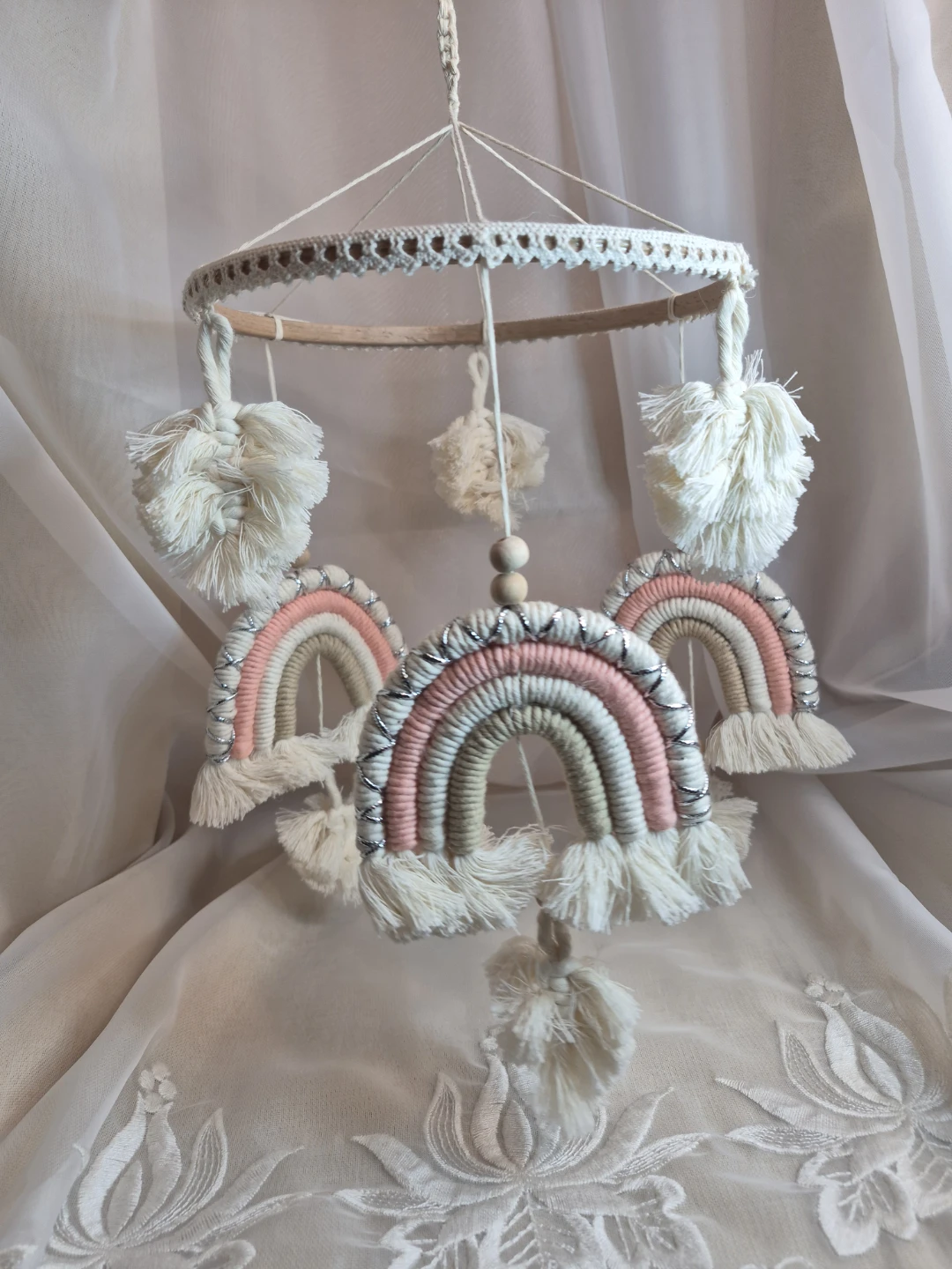 Beautiful 7 1/4" Hand Made Boho Macrame Crochet Hanging...