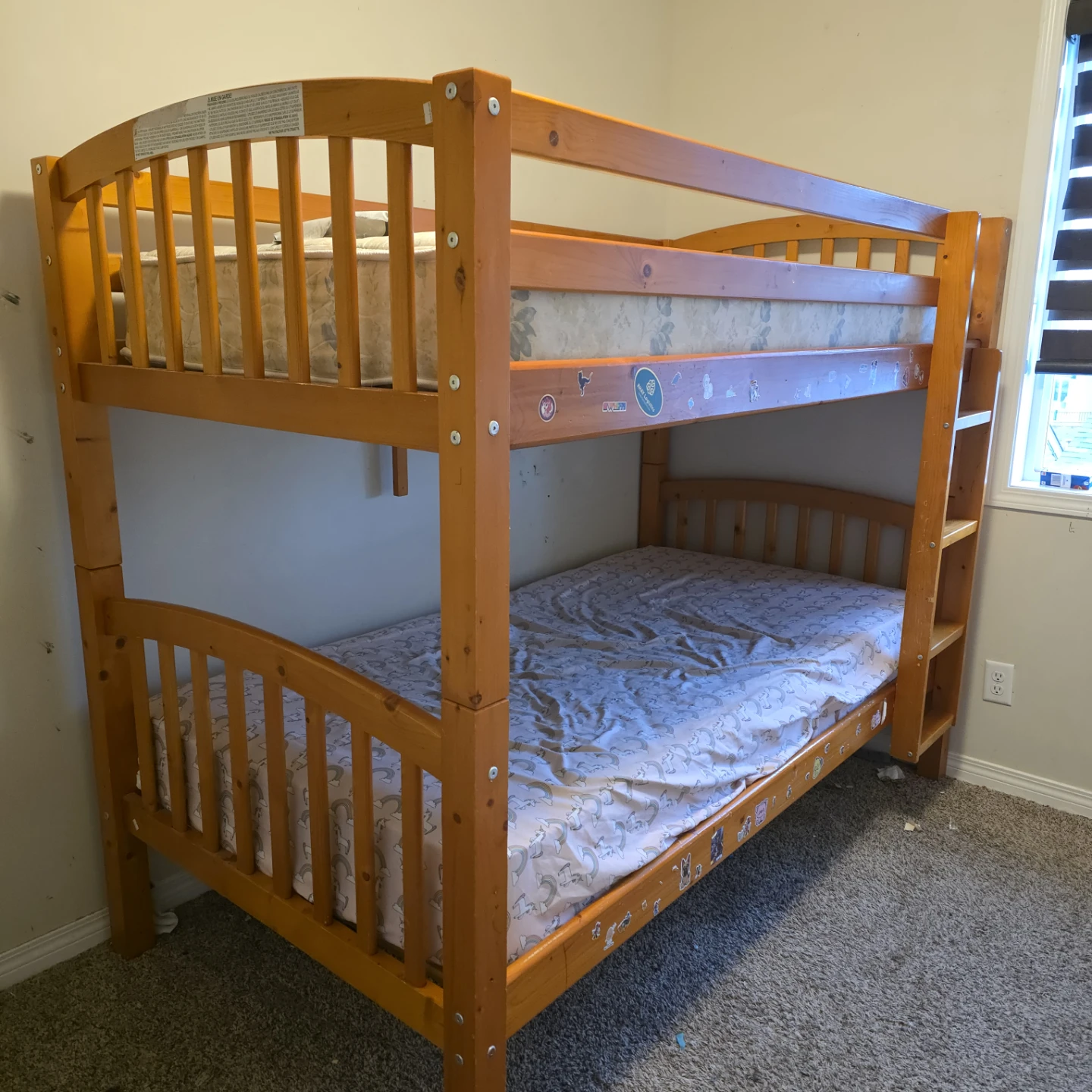 Solid wood bunk bed with side ladder