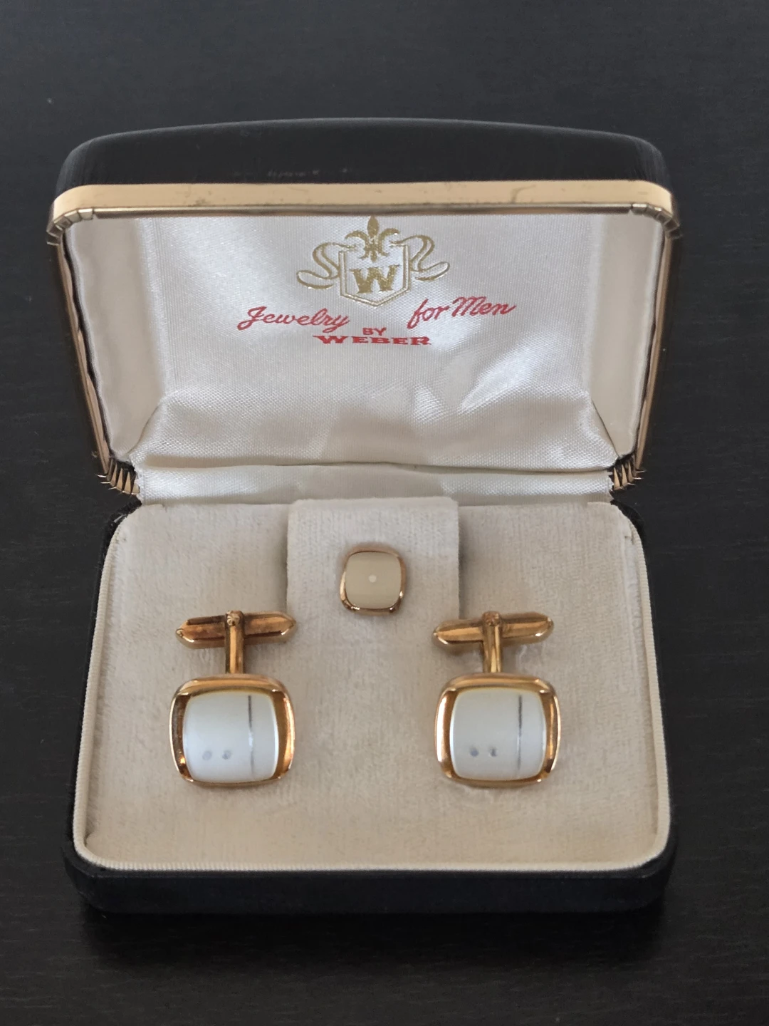 Vintage 1960's "Weber" Cufflinks/Stud Set Mother Pearl/Moonstone - photo 2