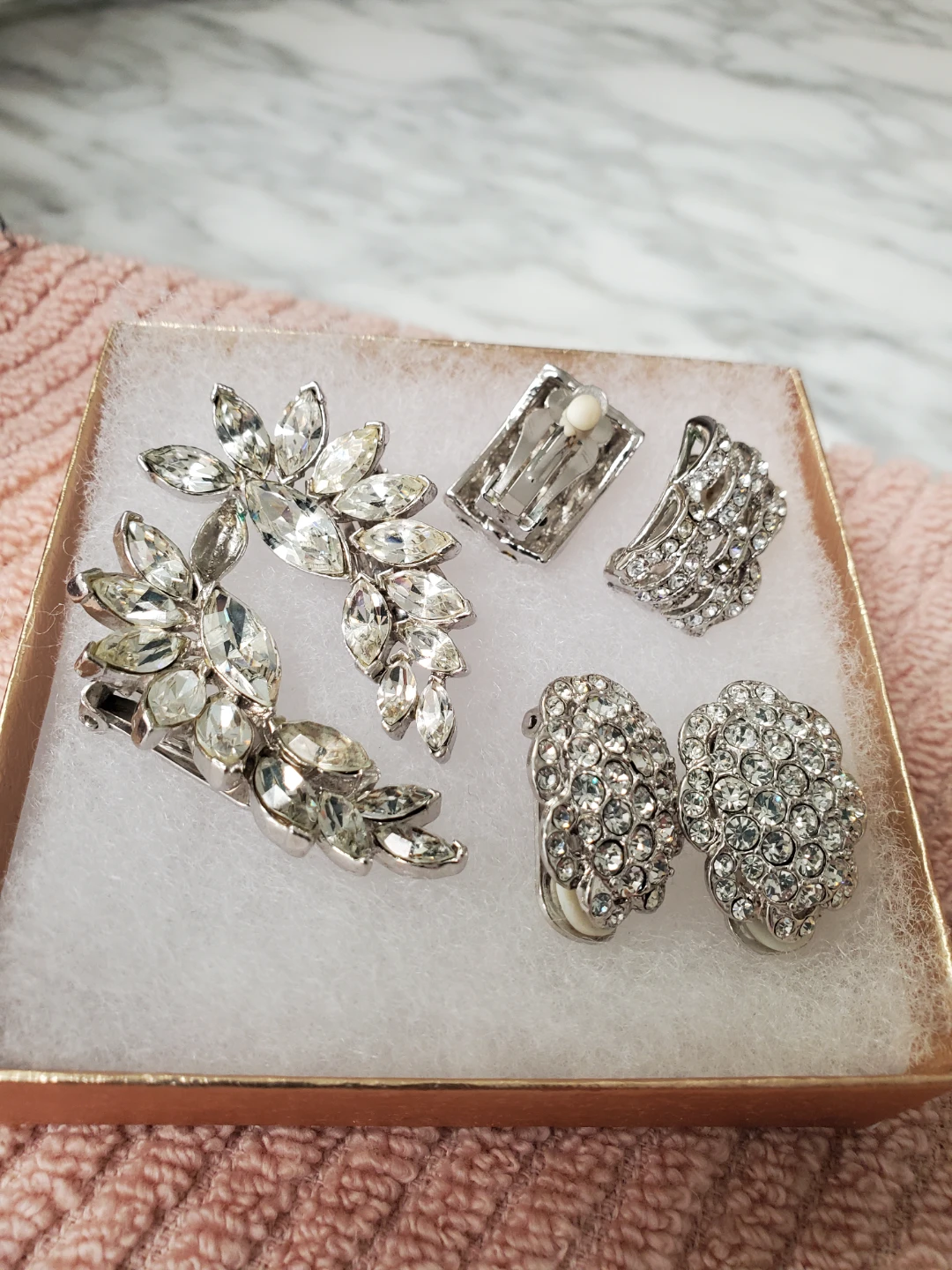 Vintage Rhinestone Clip-on Earrings Set