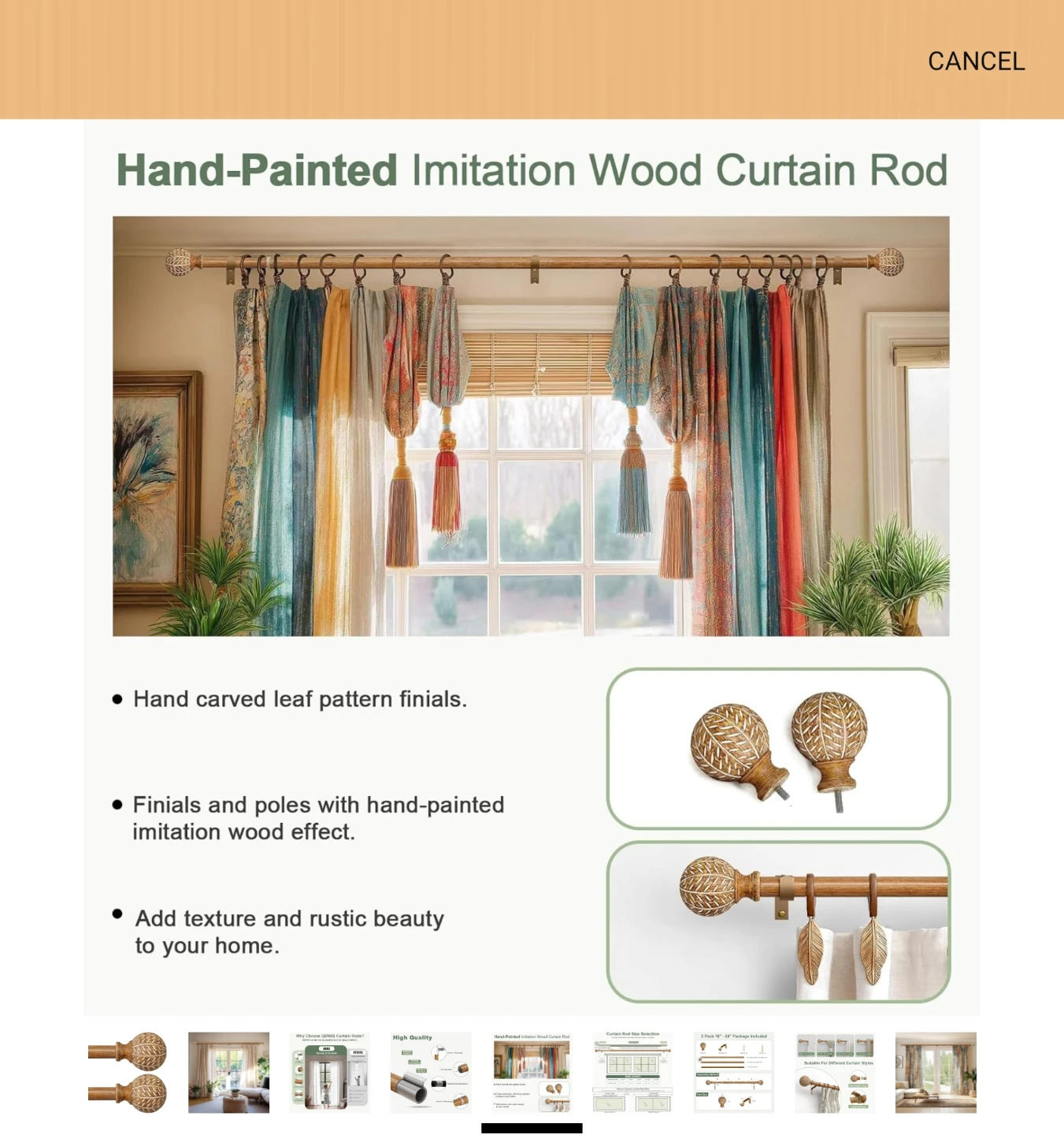 Hand-Painted Imitation Wood Curtain Rods - photo 5