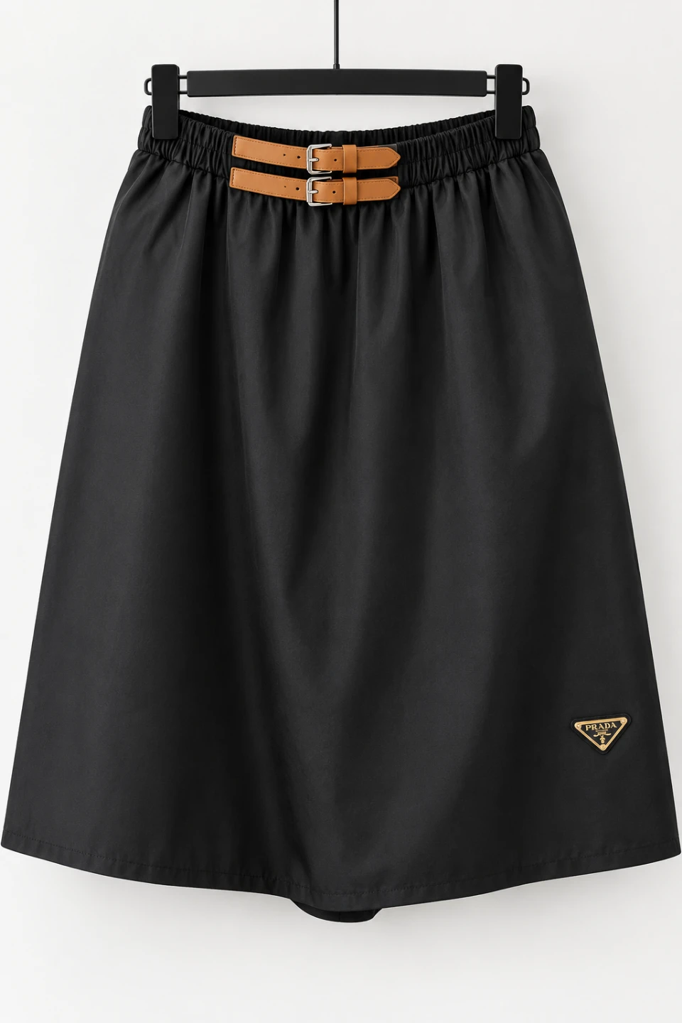 Prada Black Nylon Skirt with Tan Belt