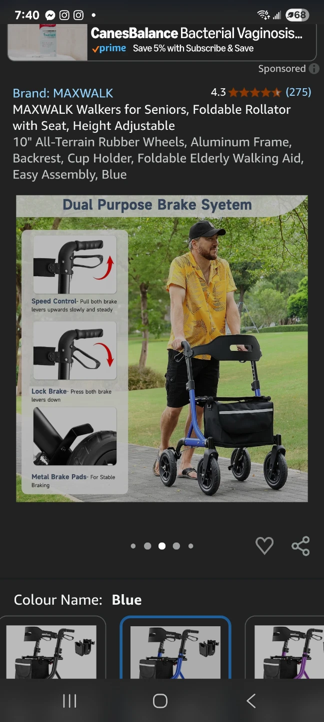 Foldable Rollator with Seat, Height Adjustable - photo 5