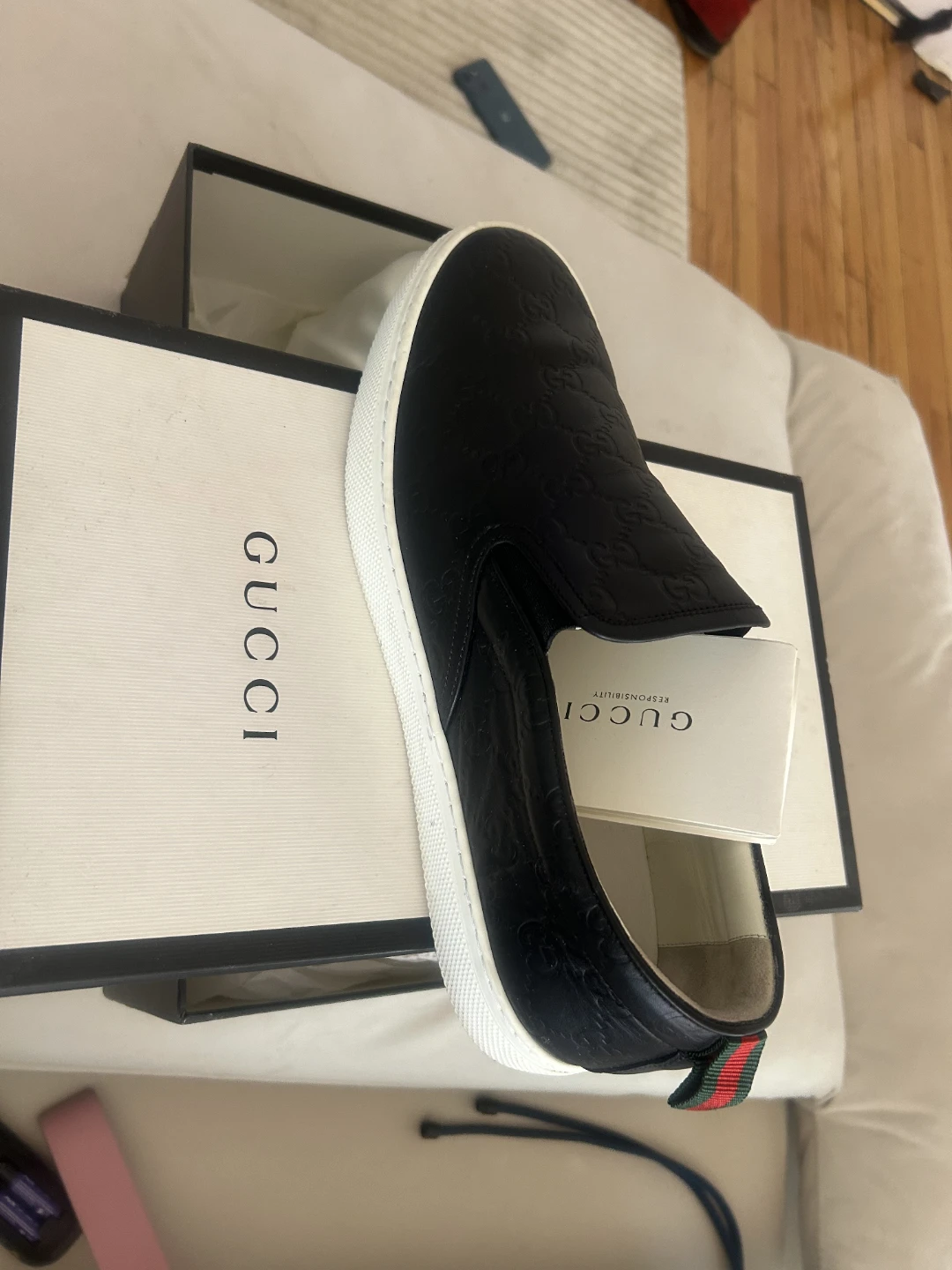 Gucci Black Leather Slip-On Sneakers - photo 2