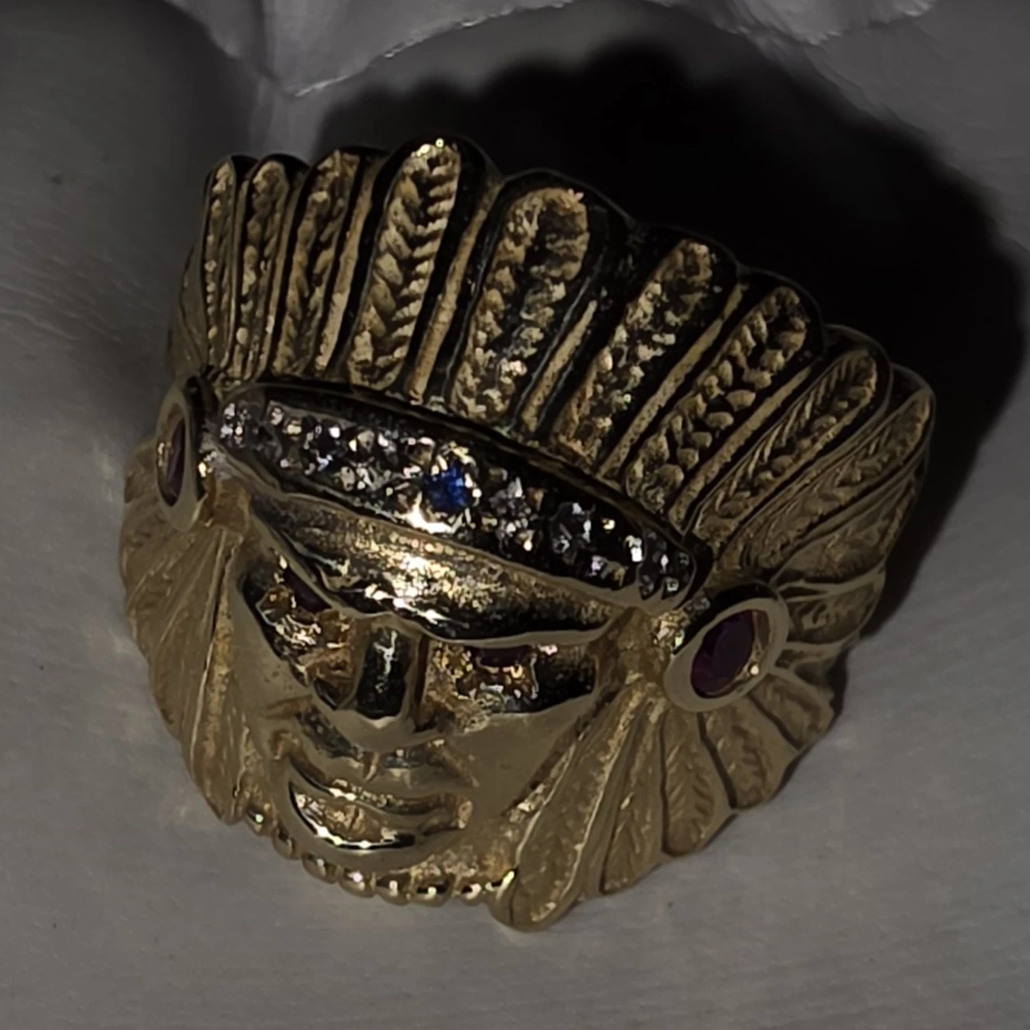 Gold Native American Chief Ring with Rubies and Diamonds - photo 3