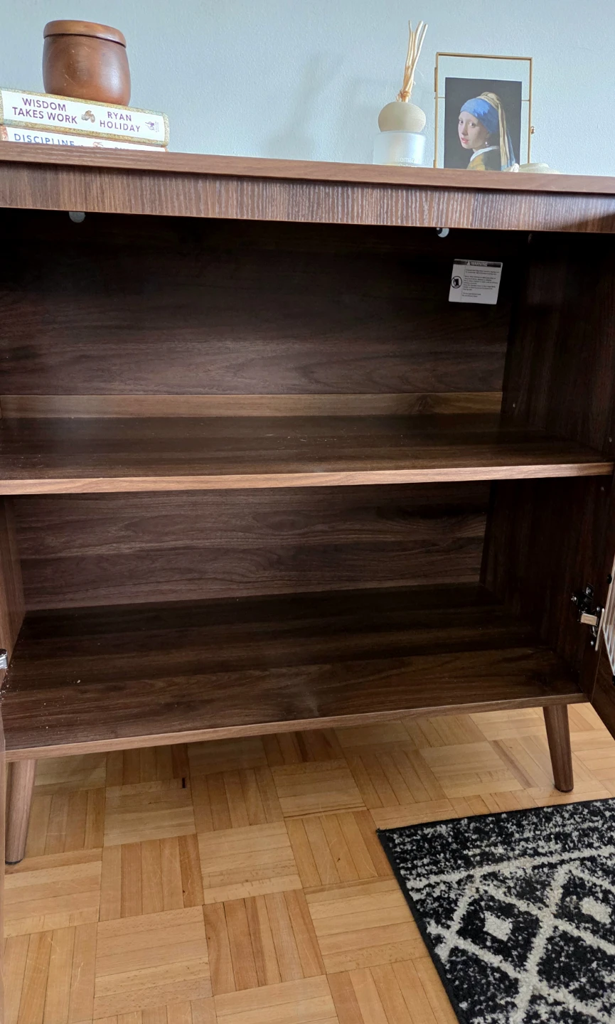 Mid-Century Walnut Cabinet Storage with Fluted Glass Doors *new - photo 5