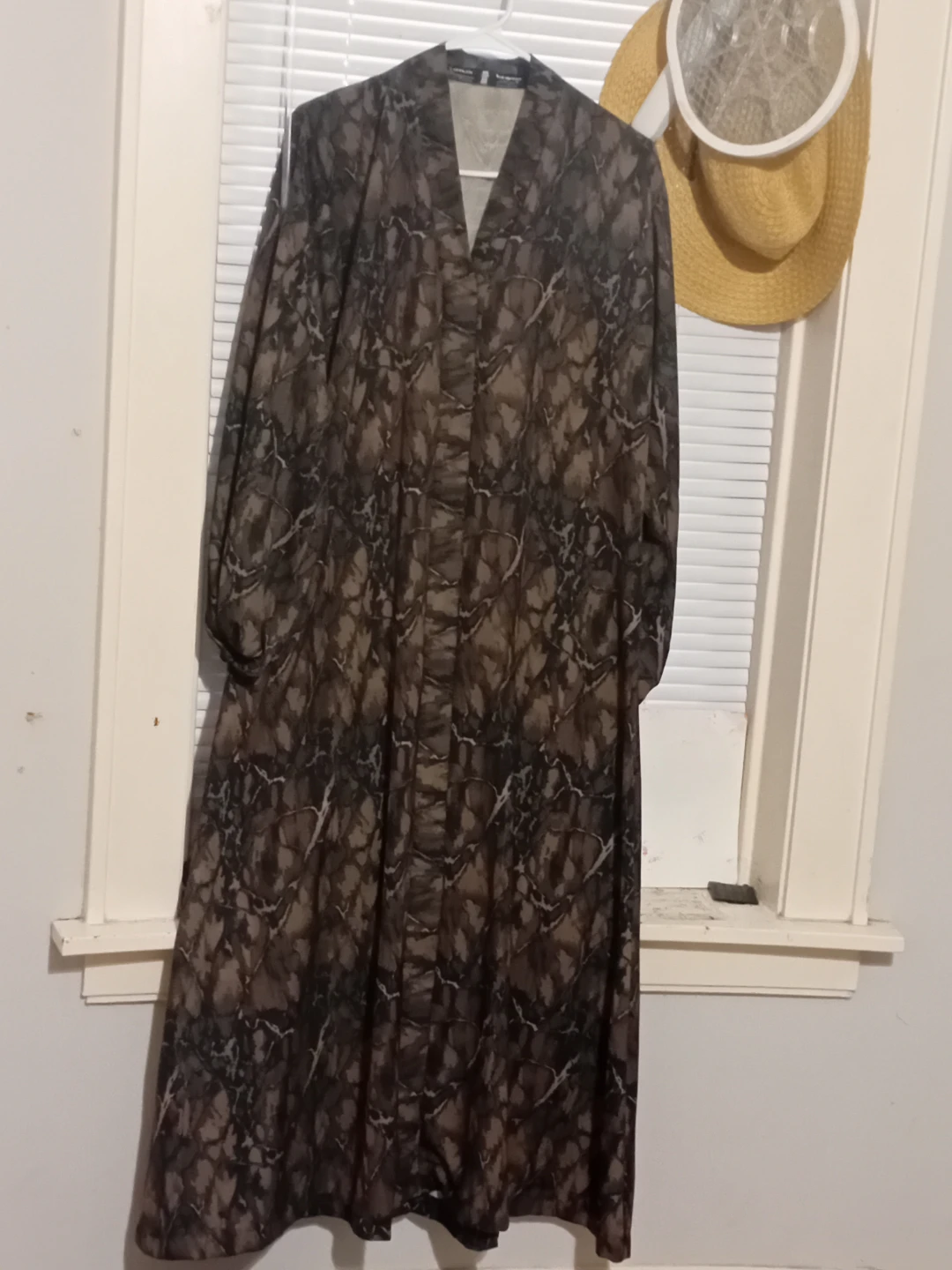 Woman's Floor Length Brown Patterned Robe