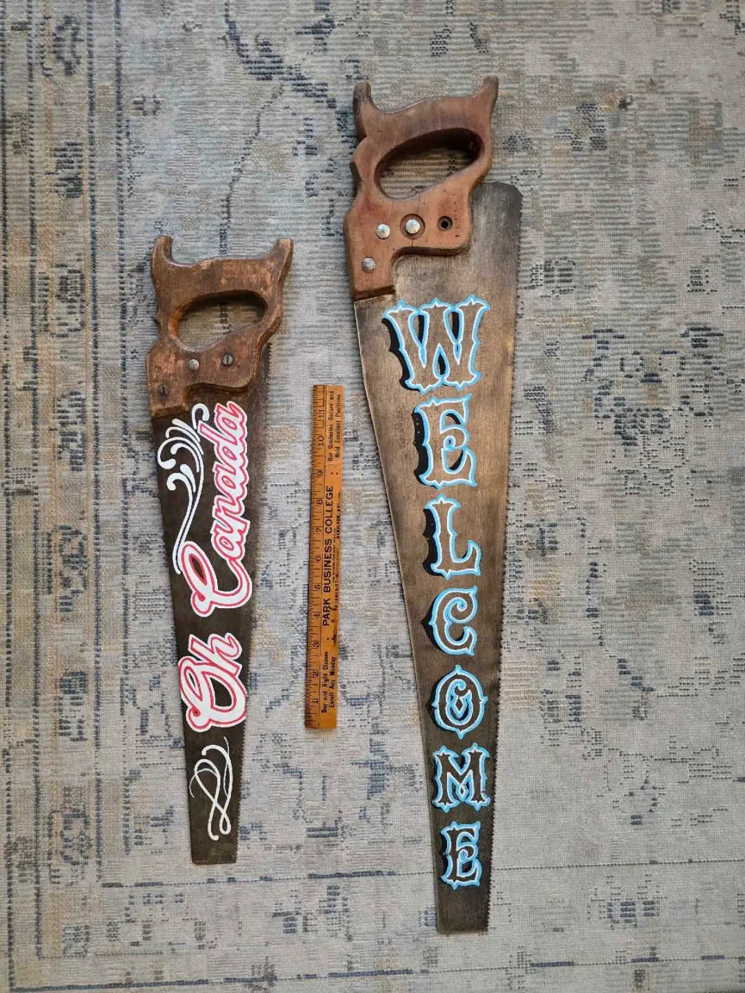 Decorative Vintage Hand Saws - Oh Canada and Welcome