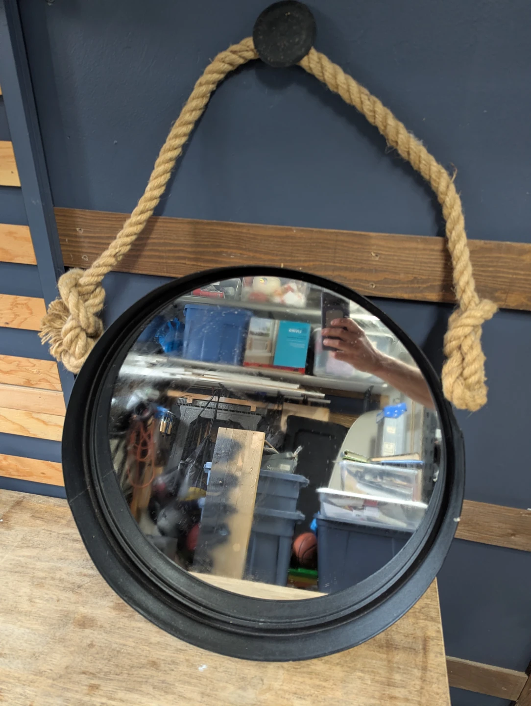 2 Round Black Metal Hanging Mirror - photo 3