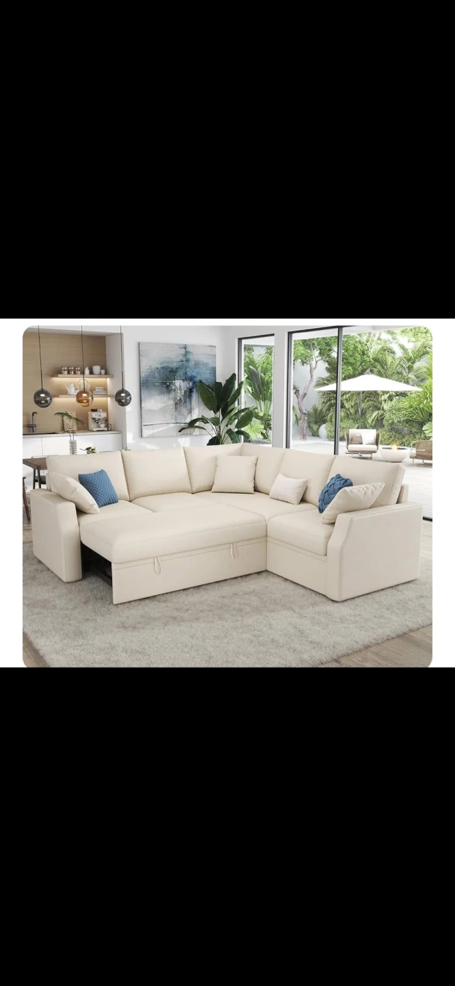 Cream Sectional Sofa Bed with Storage