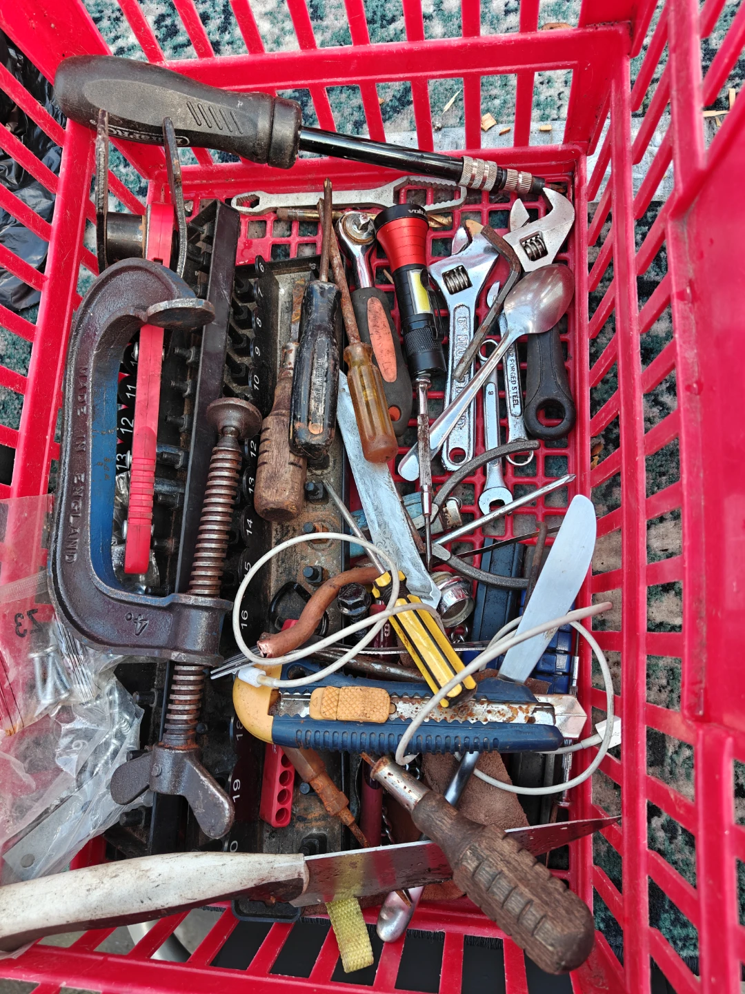 Assorted Hand Tools and Red Plastic Crate - photo 2