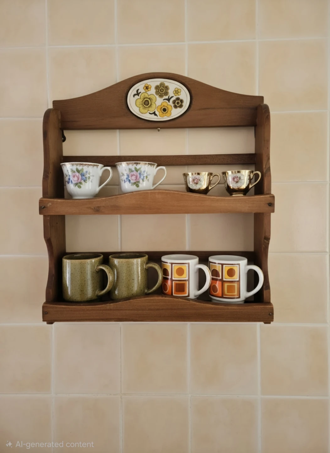Vintage Wooden Wall Shelf with Floral Accent - photo 4