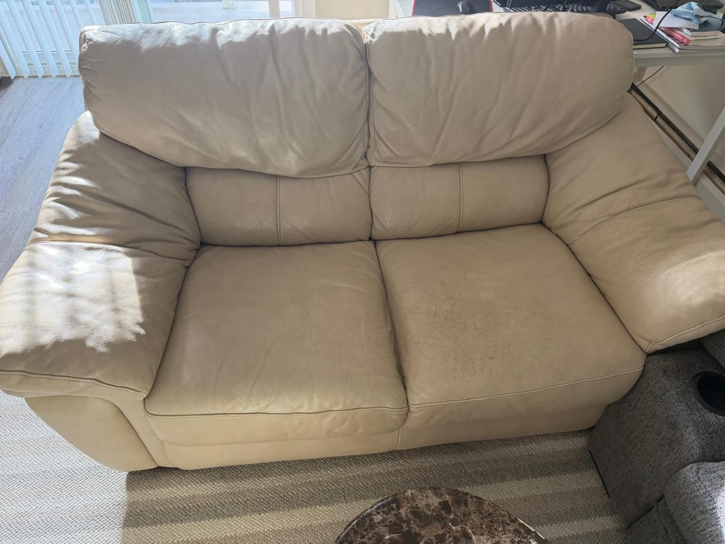 Tan Leather Loveseat