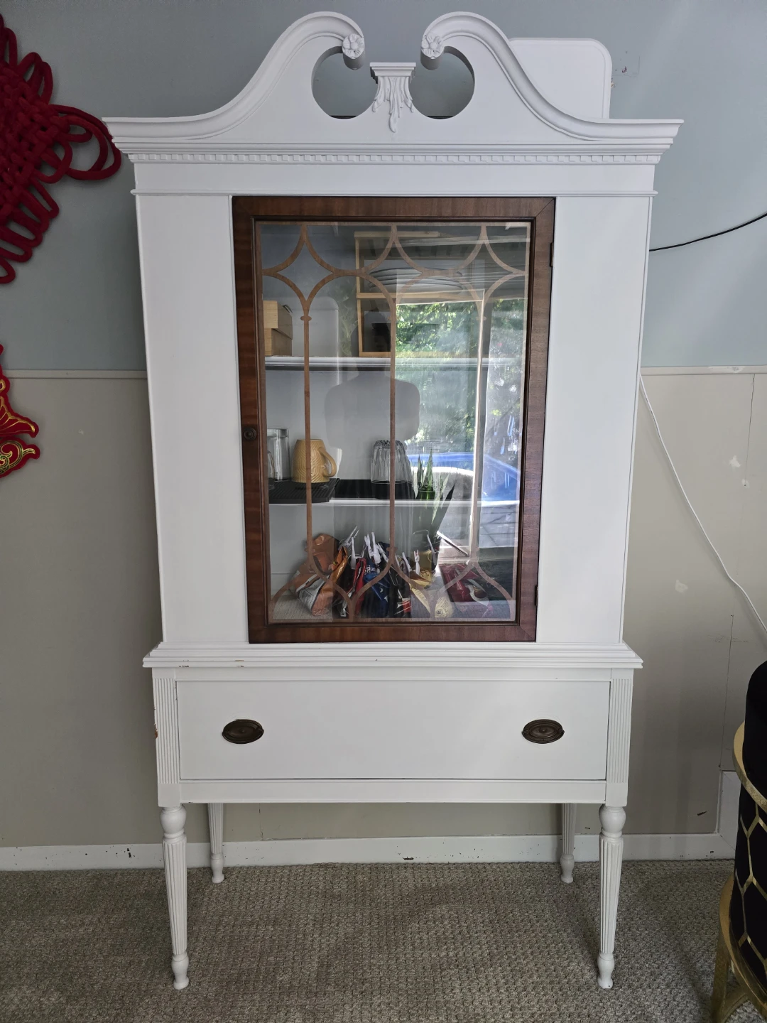 White China Cabinet with Glass Door