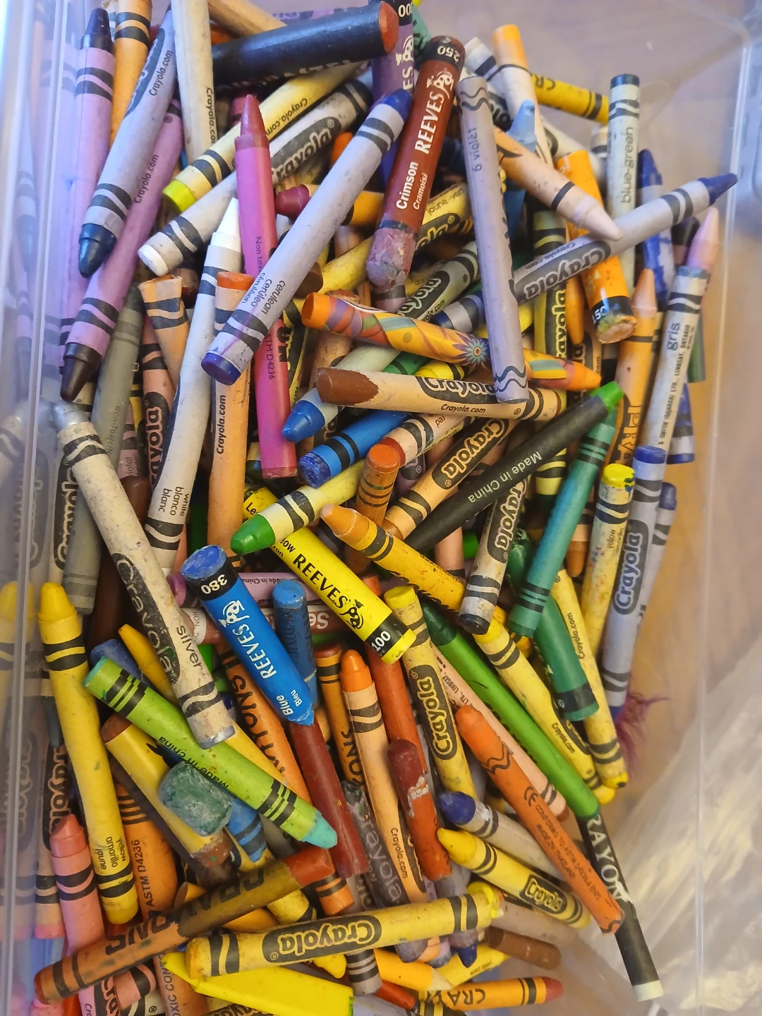 Assorted Crayola and Reeves Crayons in Plastic Case