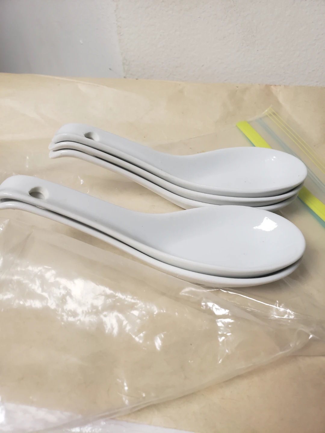 Set of 5 White Ceramic Soup Spoons