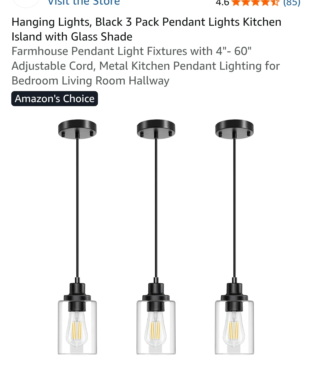 3 Pack Black Hanging Pendant Lights