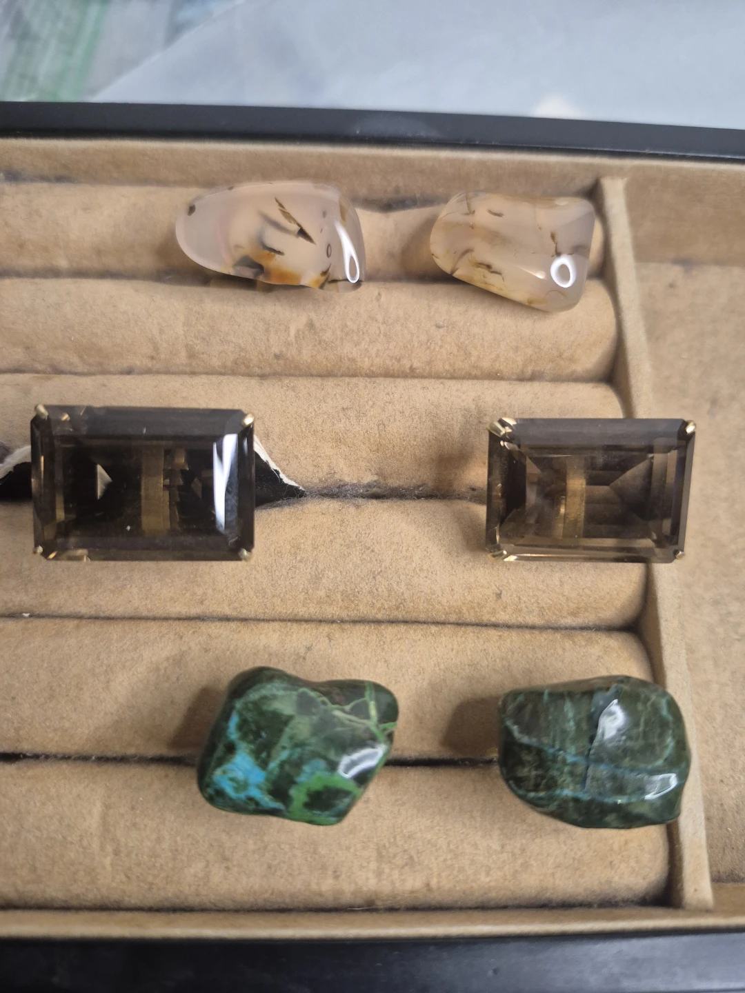 Smoky Quartz and Green Stone Cufflinks