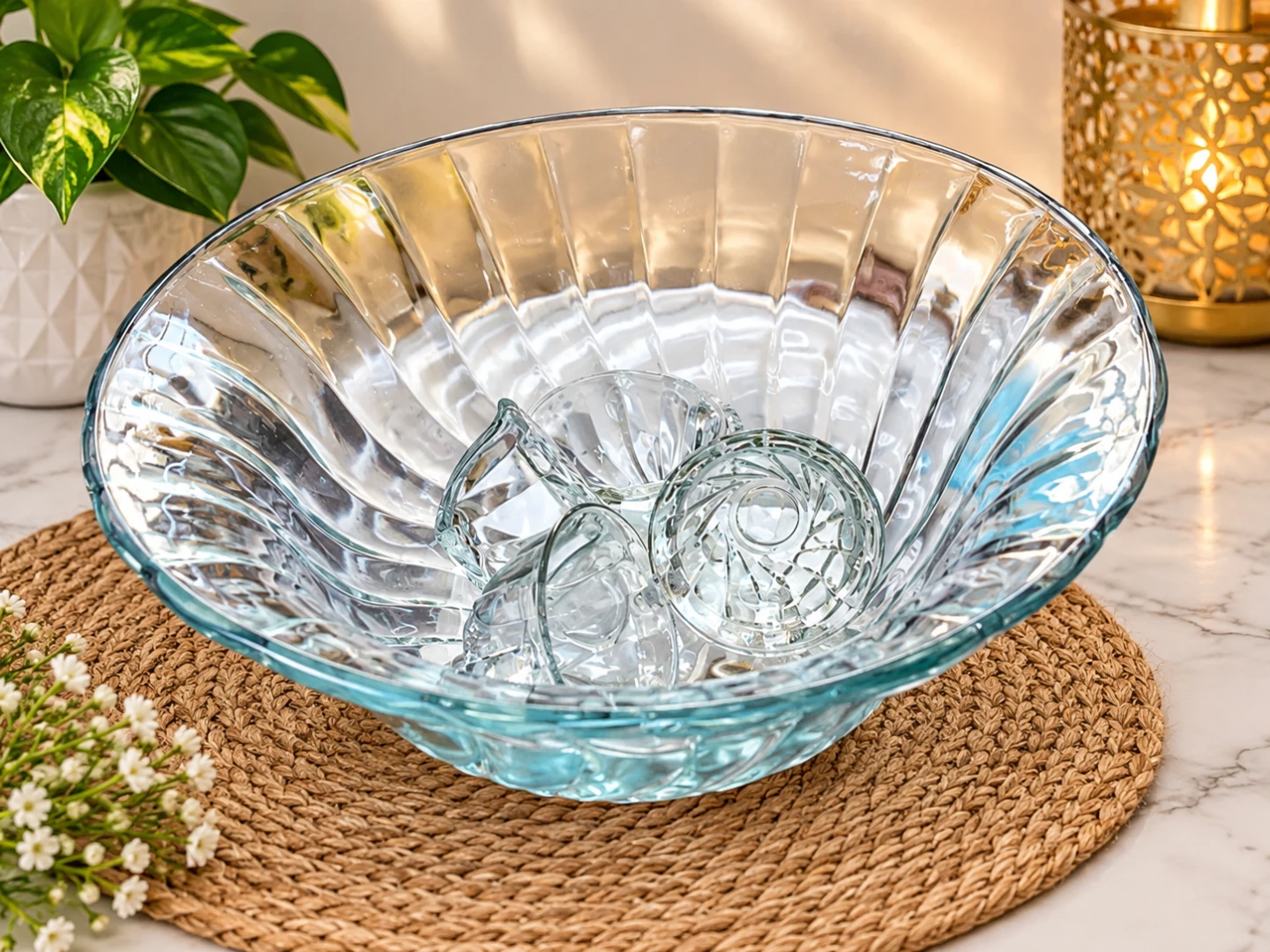 Clear Glass Serving Bowl or  glass fluted with punch bowl