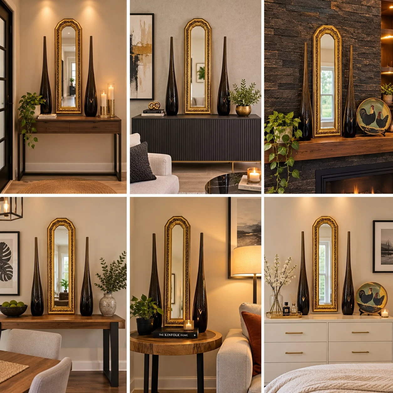 Ornate Gold Arched Wall Mirror with 2 glass vase - photo 2