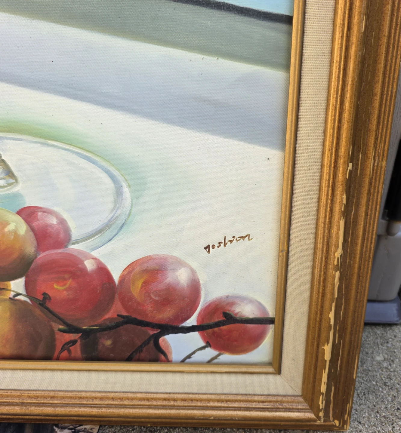Framed Still Life Painting of Wine and Grapes 41x 29 in - photo 3