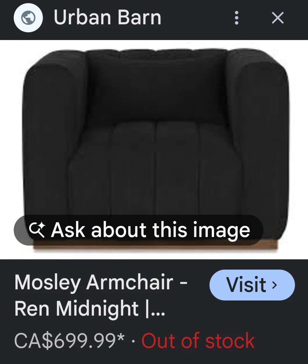Urban Barn Mosley Armchair - Ren Midnight