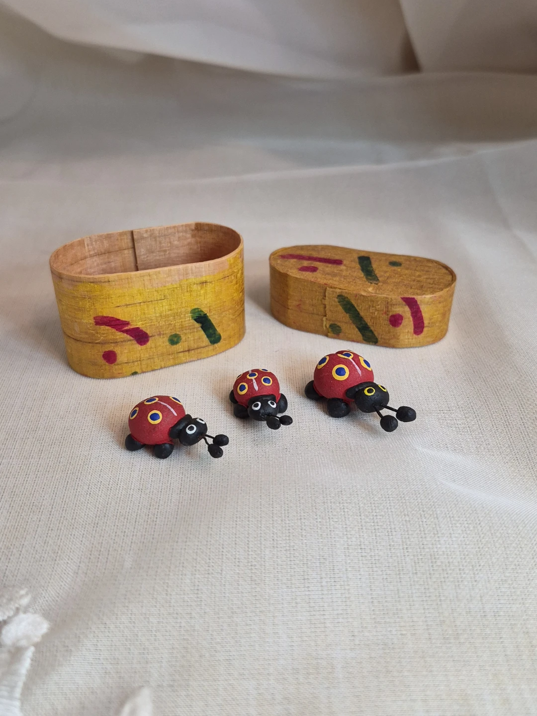 Set of 3 So Cute Vintage Little Tiny Handmade Pottery Ladybugs - photo 2