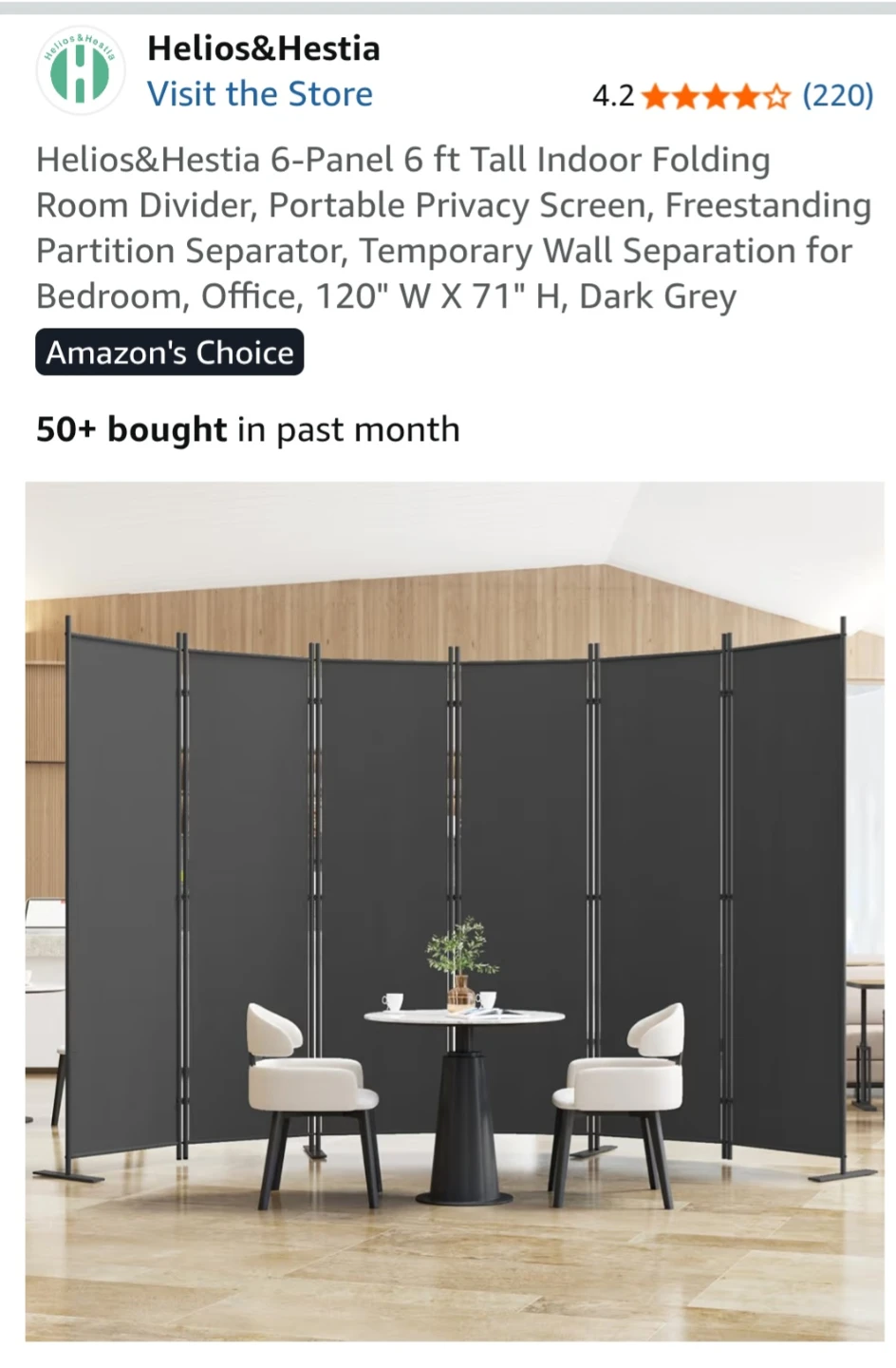 Helios&Hestia 6-Panel Room Divider Dark Grey