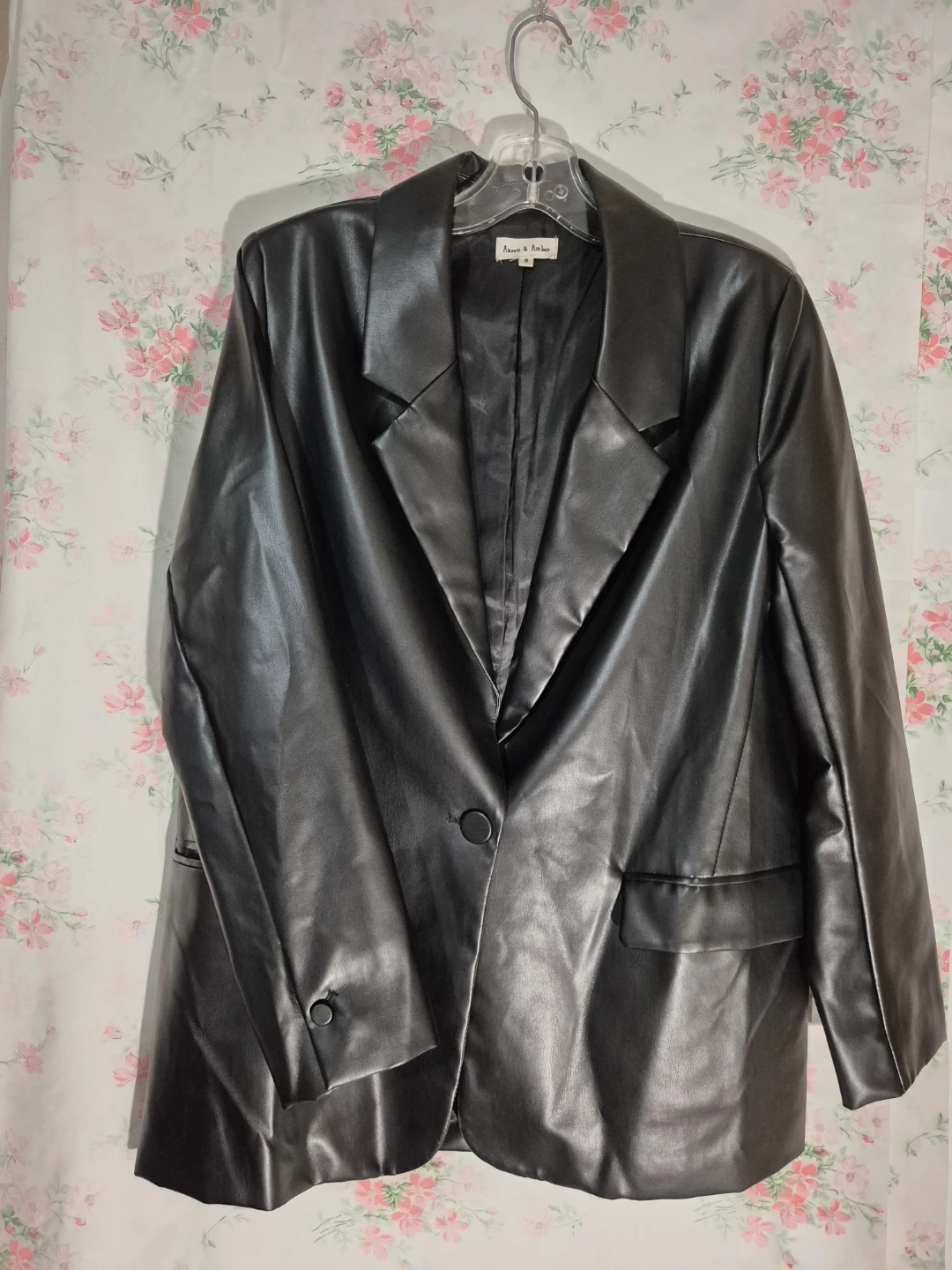 Aaron & Amber Black Faux Leather Blazer Size S