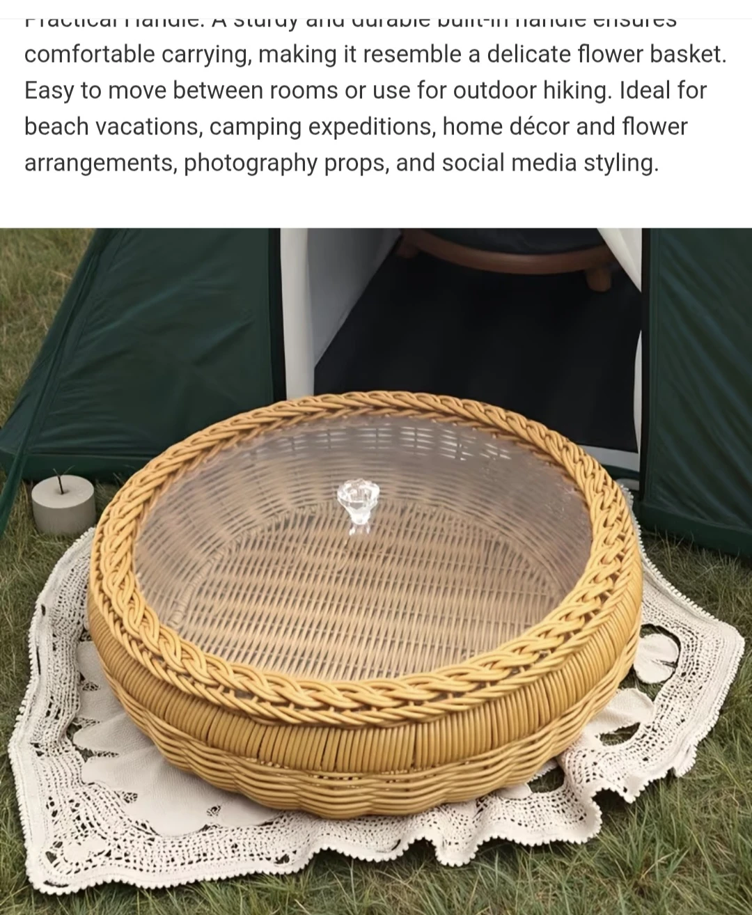 Round Woven Wicker Basket with Clear Lid 🏈 - photo 2