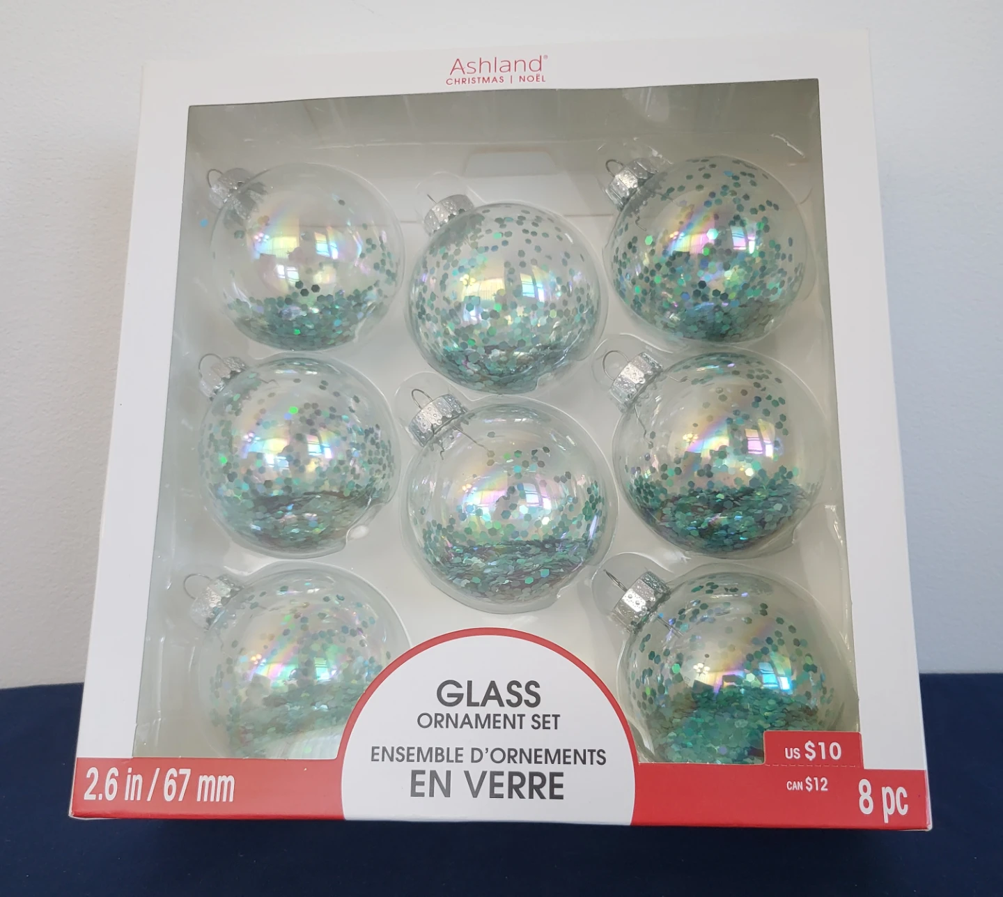 Ashland Glass Ornament Set 8pc