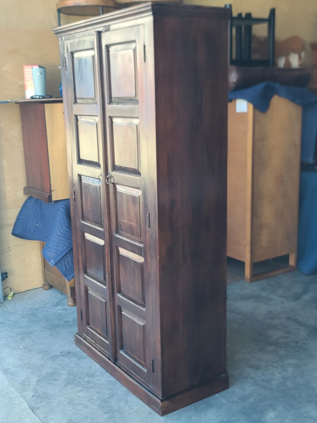 Dark Brown Wood Paneled Armoire Cabinet - photo 2