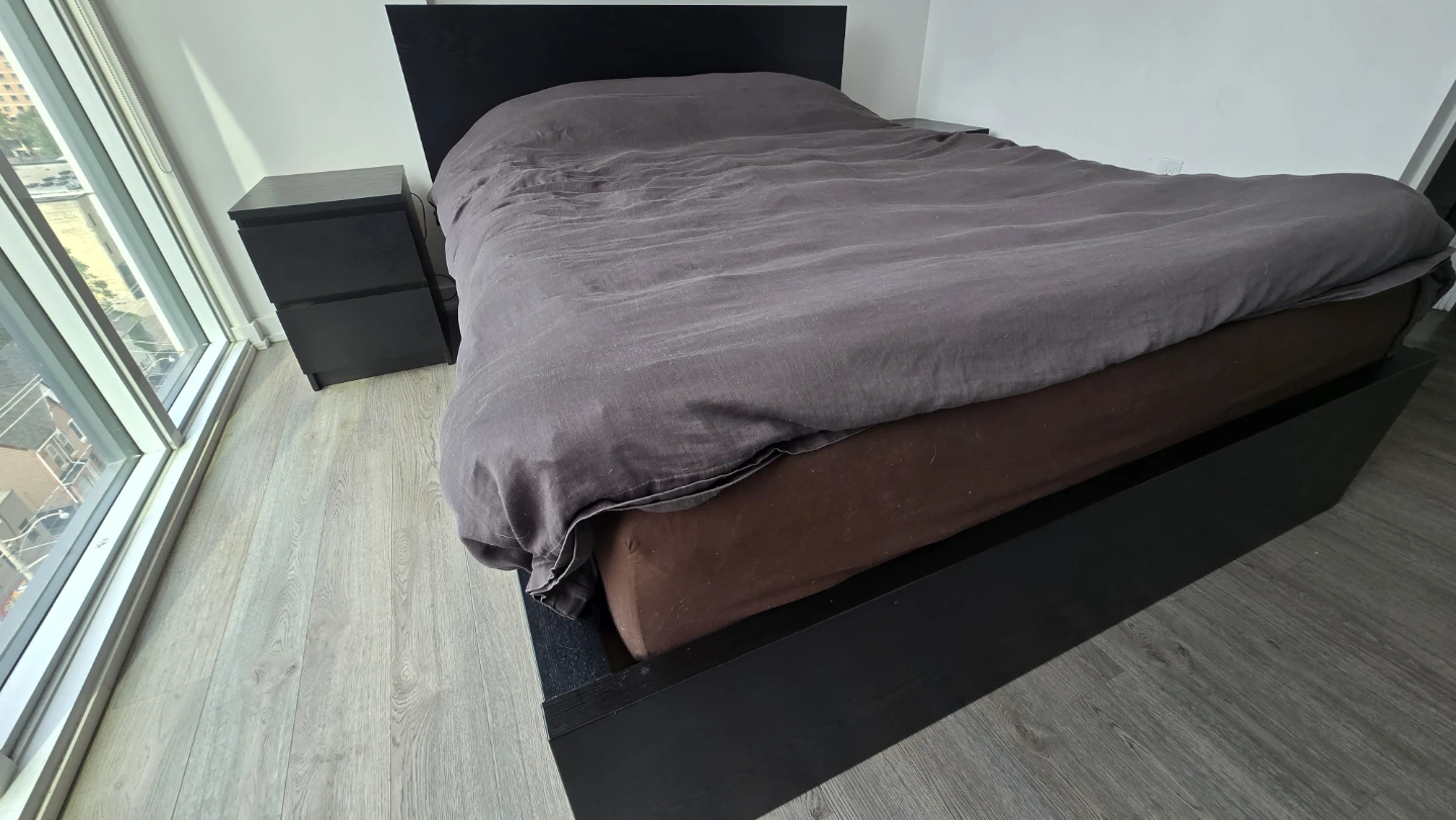 IKEA Black Queen Bed Frame with Storage 2 night stands - photo 3