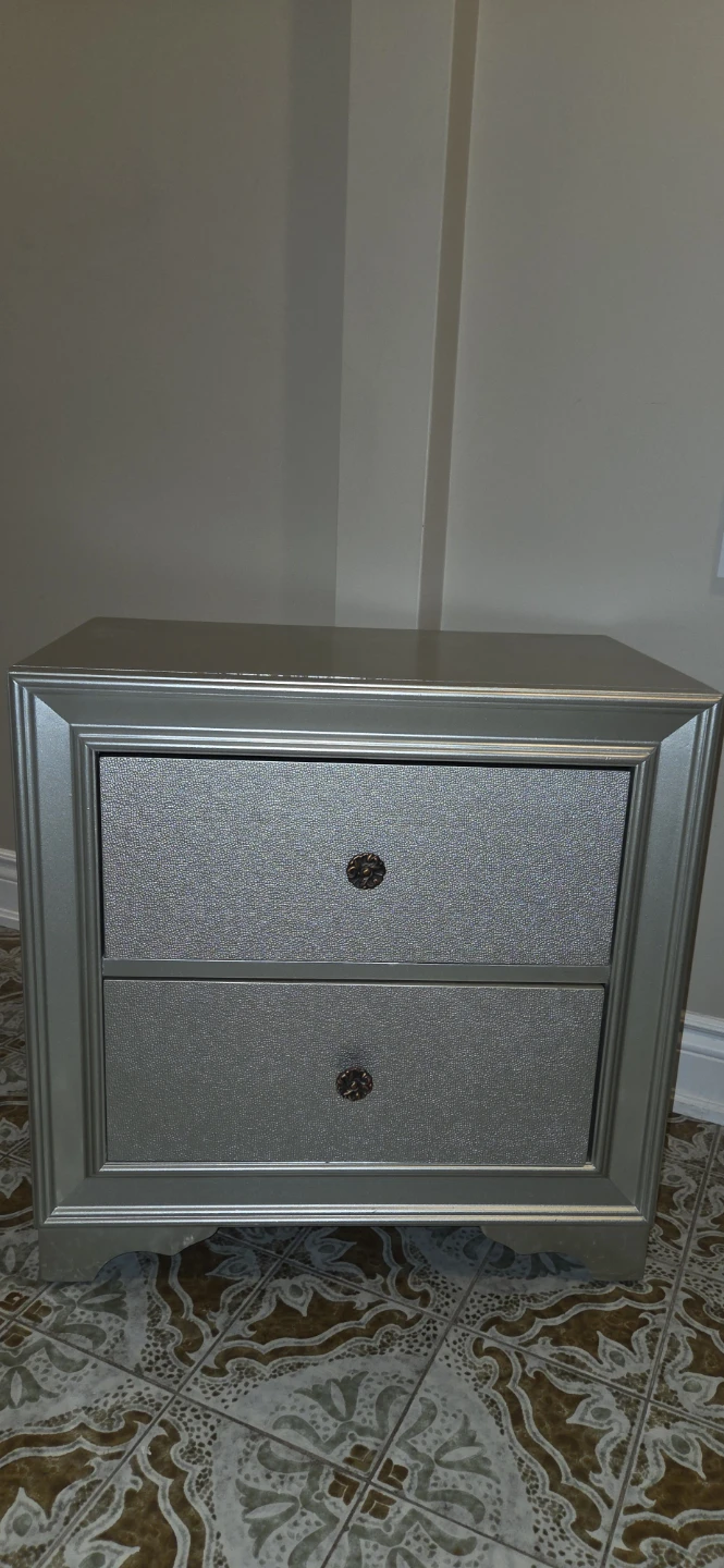 Silver 2-Drawer Nightstand set of 2
