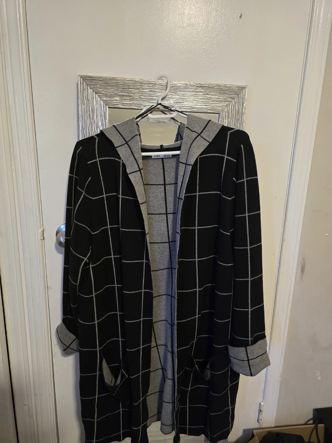 Dex navy blue and Grey Grid Hooded Cardigan - photo 2