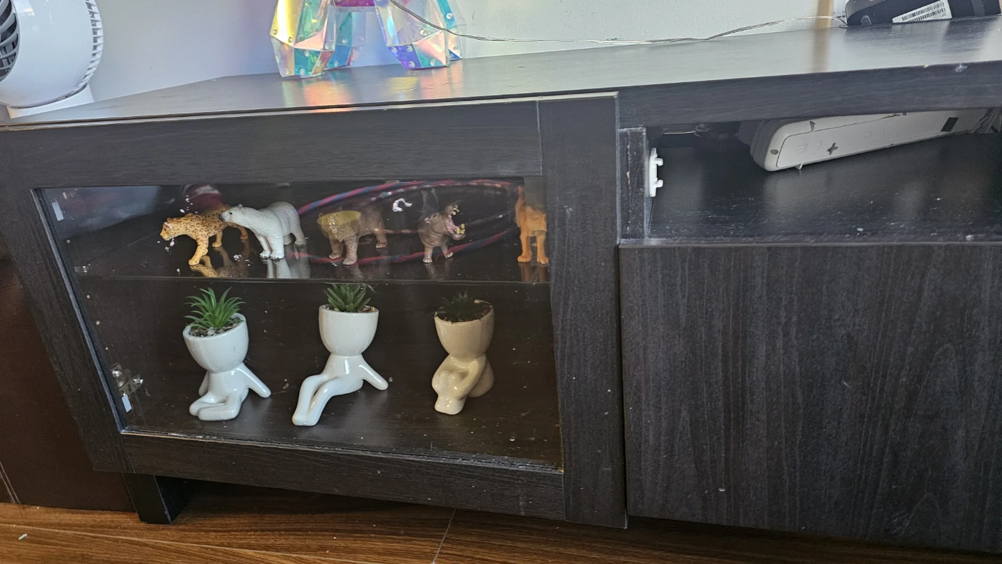 Black TV media stand with glass doors - photo 3