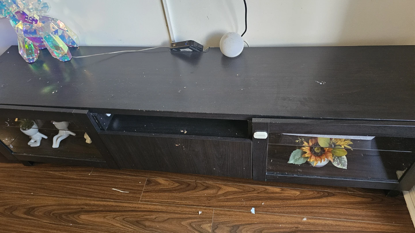 Black TV media stand with glass doors - photo 4