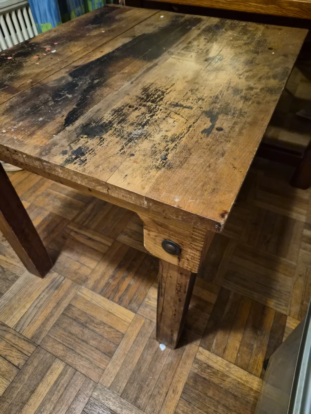Vintage Solid Wood Butcher Block Side Table - photo 2