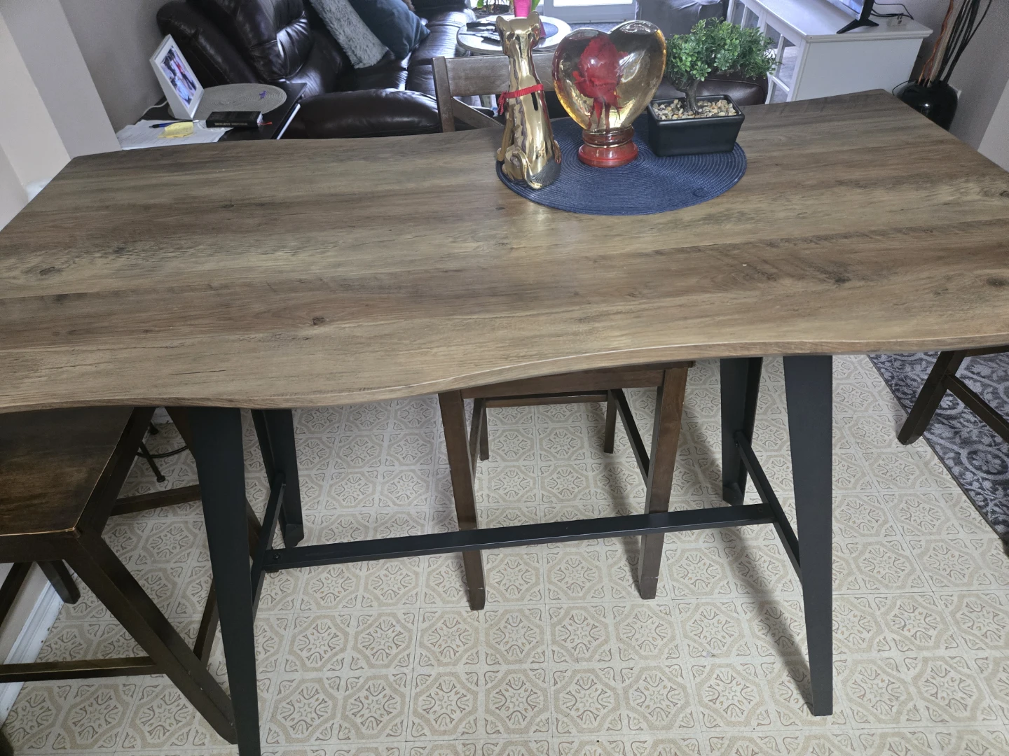 Live edge style high top bar table with two chairs