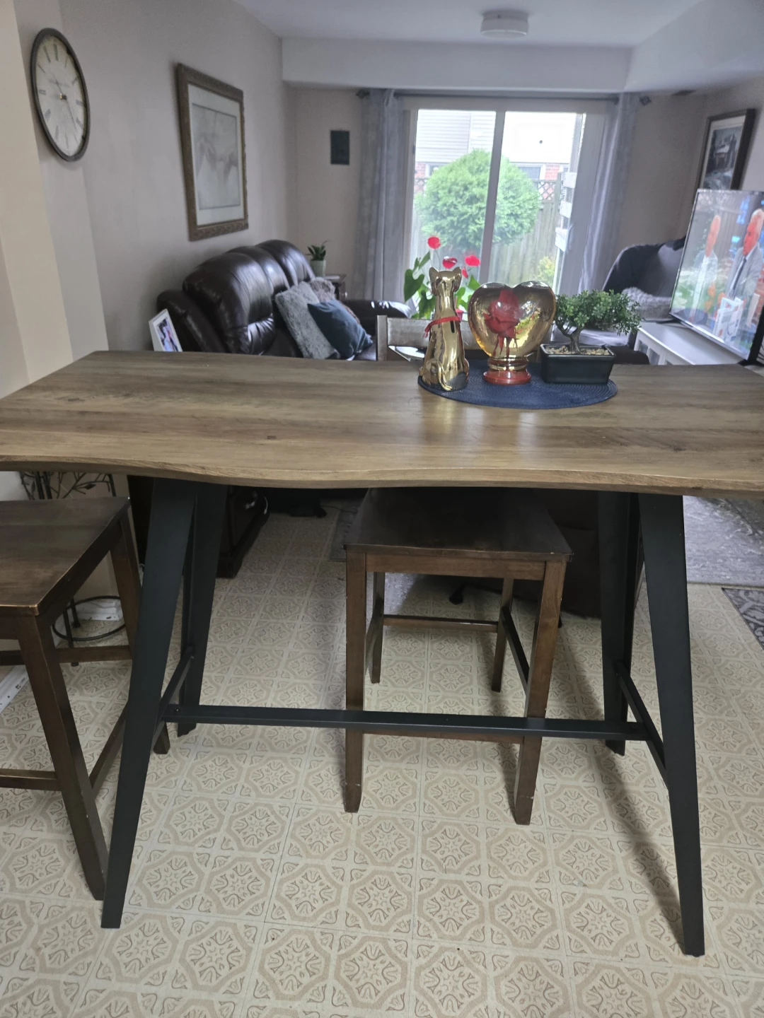 Live edge style high top bar table with two chairs - photo 2