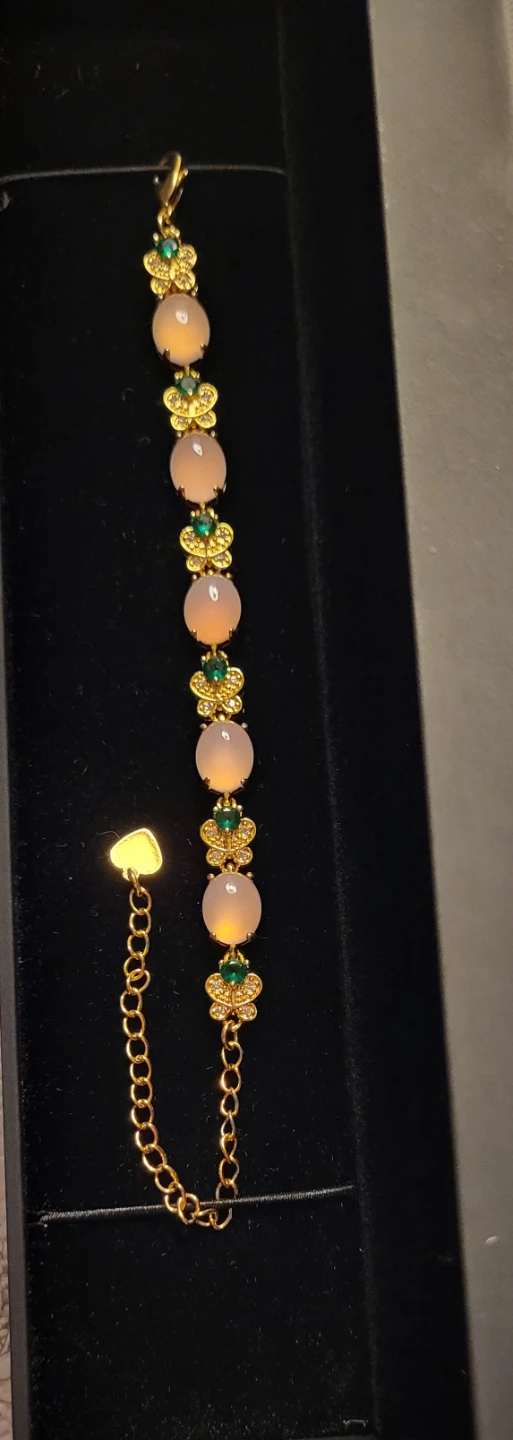 Gold Tone Butterfly and Pink Stone Bracelet