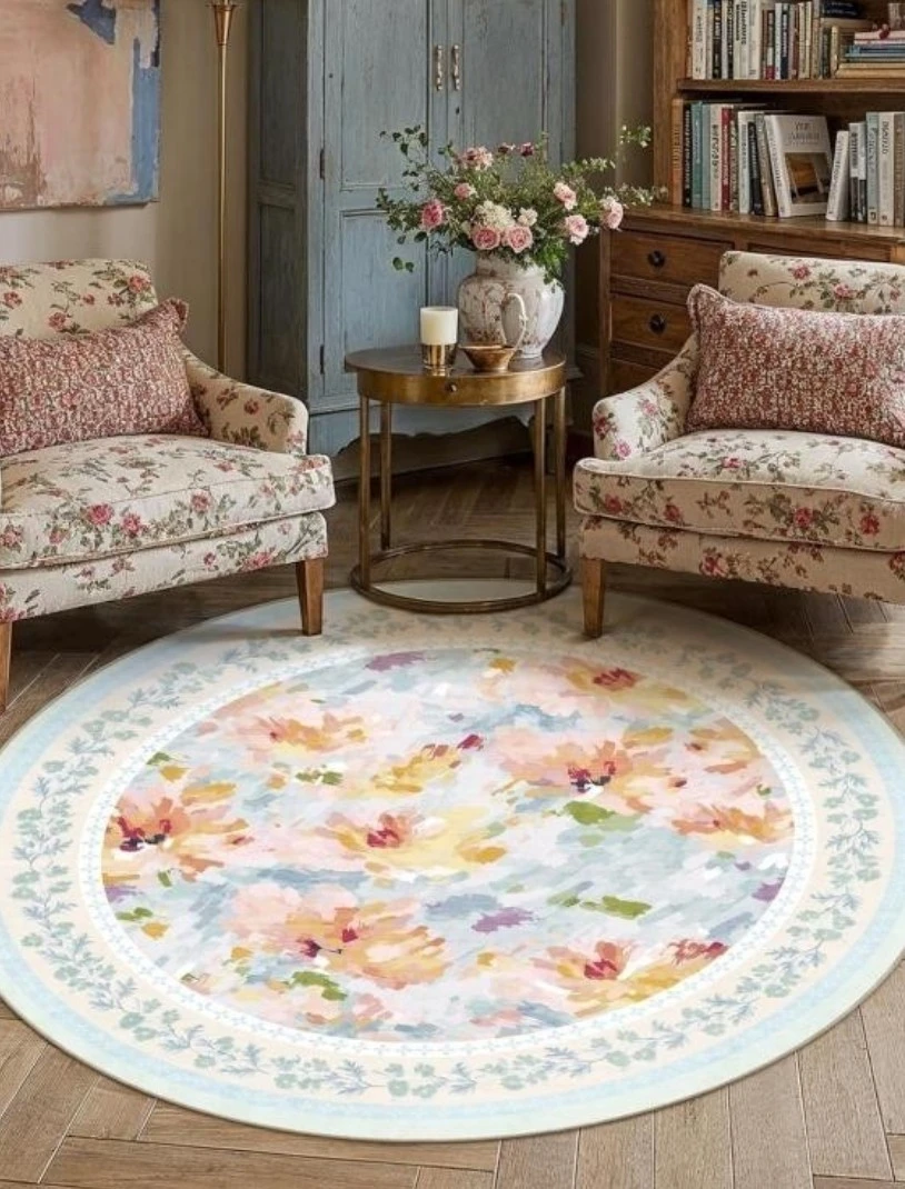 WASHABLE ROUND RUG 6FT BLUE CIRCLE CARPET