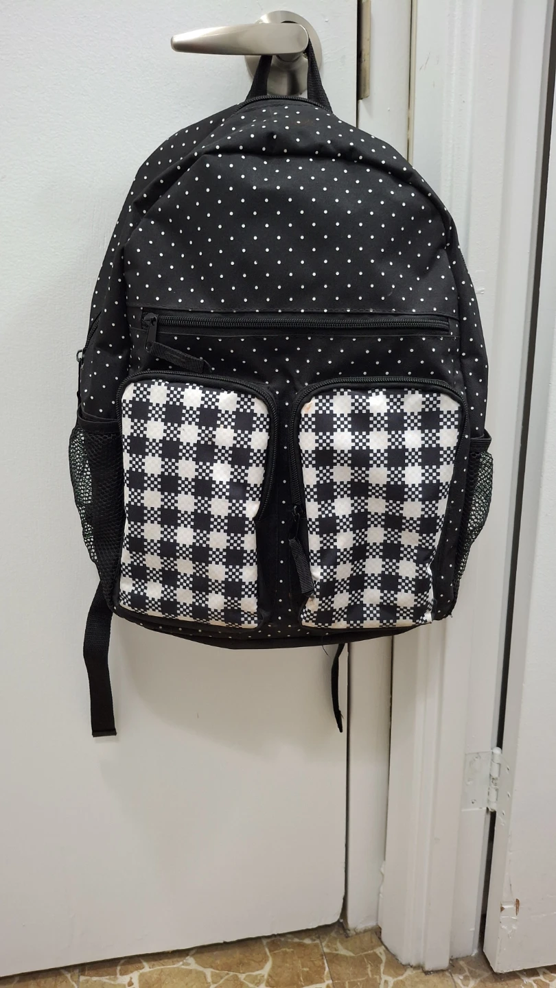 Black and White Polka Dot and Checkered Backpack