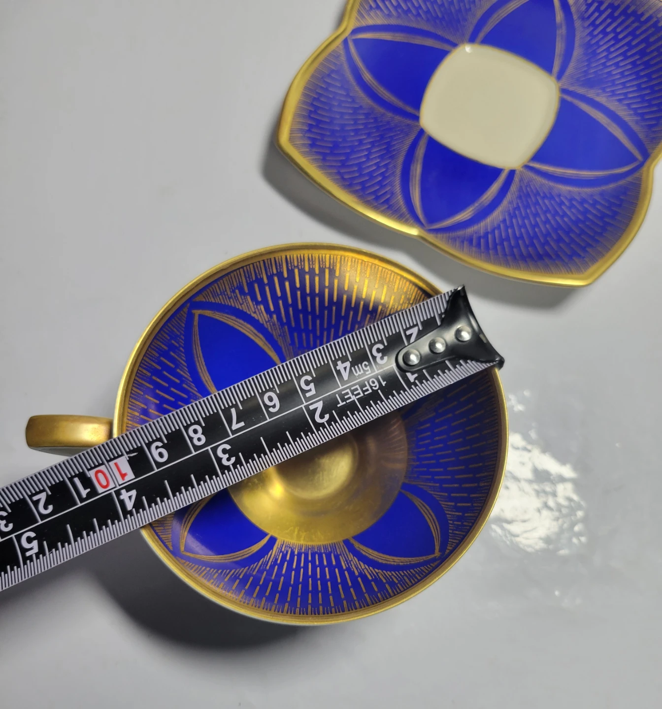 Vintage Blue & Gold Porcelain Cup, Saucer & dessert plate Set - photo 5