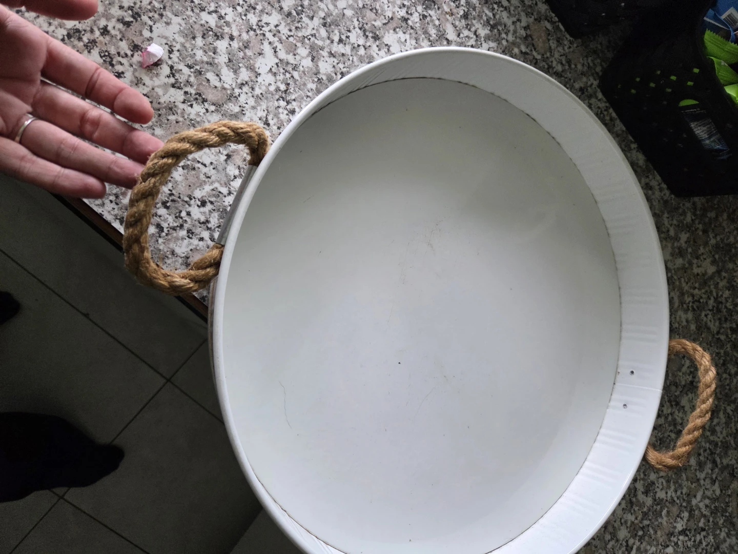 Decorative Round Serving Tray with Rope Handles