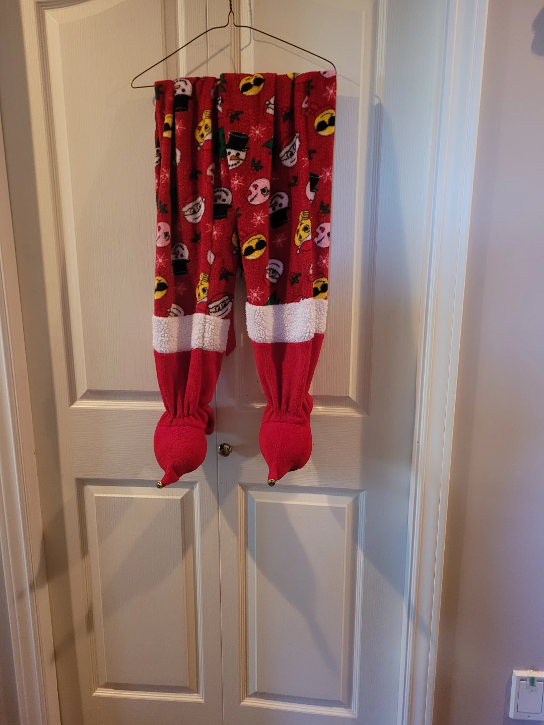 Red Festive Holiday Pajama Pants with Feet - photo 2