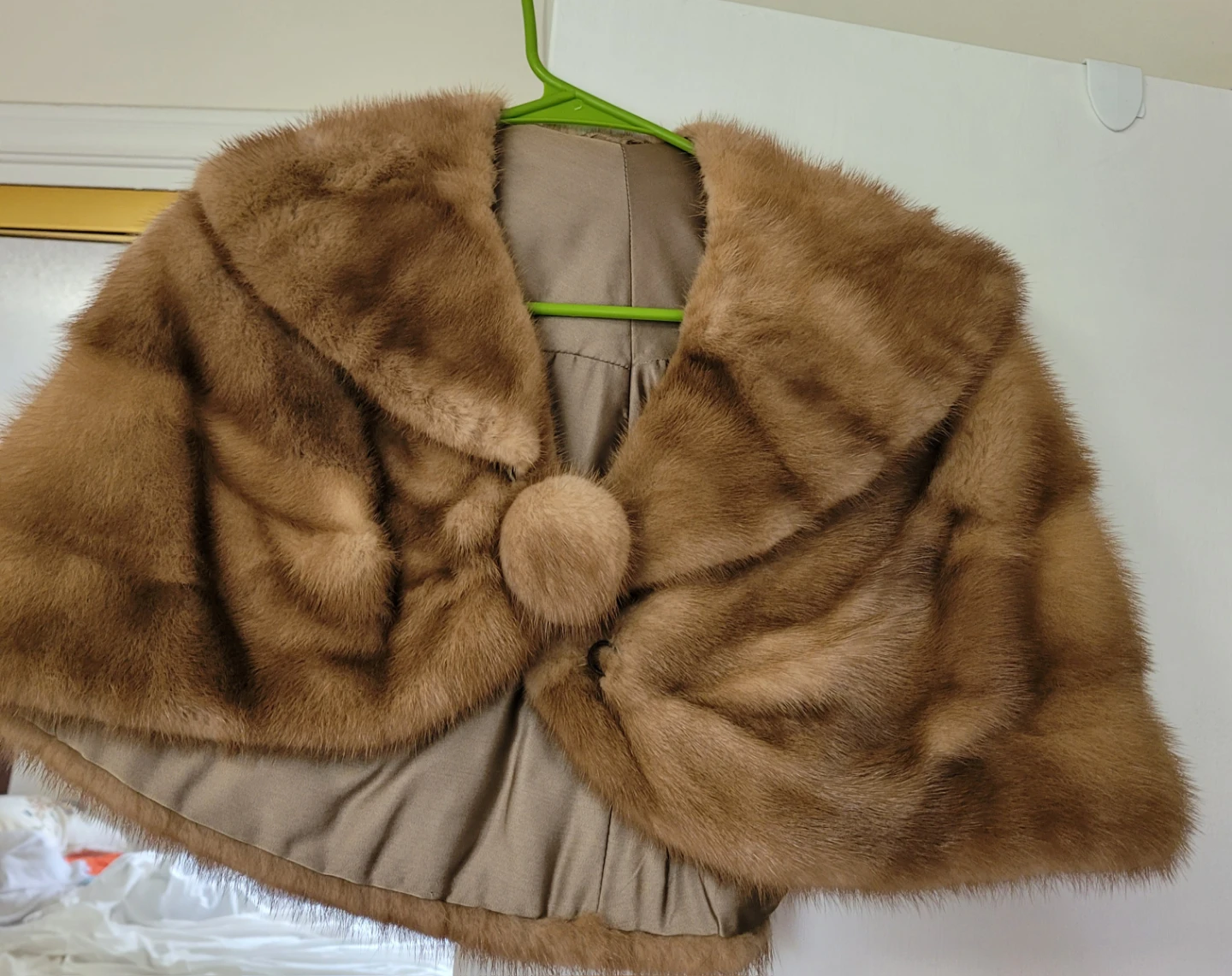 Brown Mink Capelet with Pom-Pom Closure