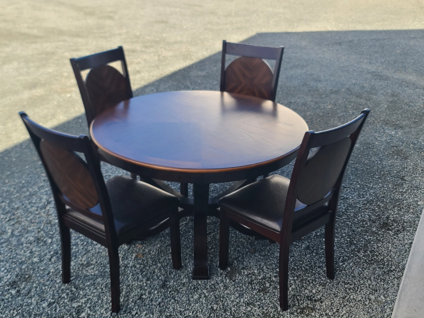 Round Wood Dining Table with 4 Upholstered Chairs – 5-Piece Set